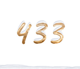 Gold Number 433 with Snow on white background
