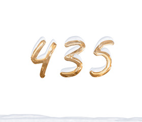 Gold Number 435 with Snow on white background