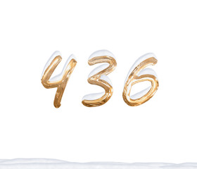 Gold Number 436 with Snow on white background