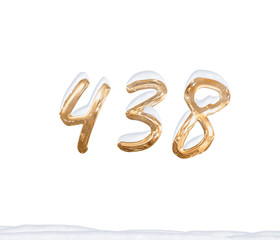 Gold Number 438 with Snow on white background