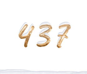 Gold Number 437 with Snow on white background