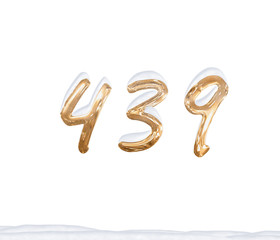 Gold Number 439 with Snow on white background