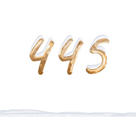 Gold Number 445 with Snow on white background