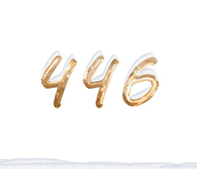 Gold Number 446 with Snow on white background