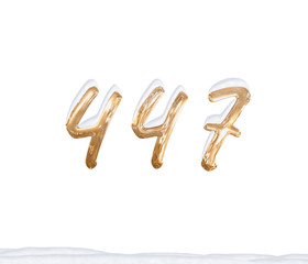 Gold Number 447 with Snow on white background