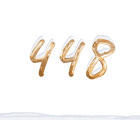 Gold Number 448 with Snow on white background