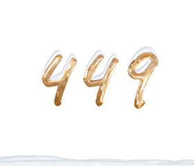 Gold Number 449 with Snow on white background