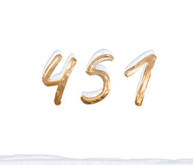 Gold Number 451 with Snow on white background