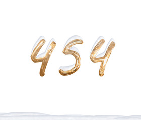 Gold Number 454 with Snow on white background