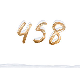 Gold Number 458 with Snow on white background