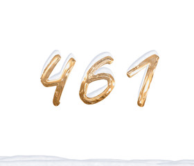 Gold Number 461 with Snow on white background
