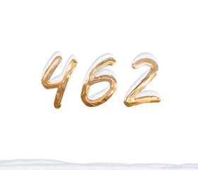 Gold Number 462 with Snow on white background