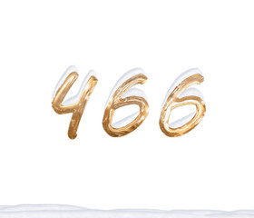 Gold Number 466 with Snow on white background