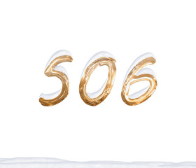 Gold Number 506 with Snow on white background
