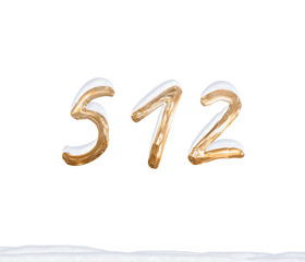 Gold Number 512 with Snow on white background