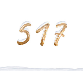 Gold Number 517 with Snow on white background