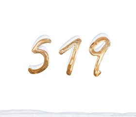 Gold Number 519 with Snow on white background