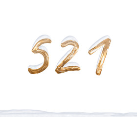 Gold Number 521 with Snow on white background