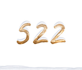 Gold Number 522 with Snow on white background