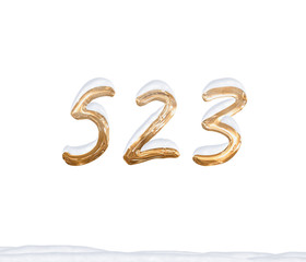 Gold Number 523 with Snow on white background