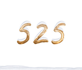 Gold Number 525 with Snow on white background