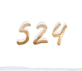 Gold Number 524 with Snow on white background