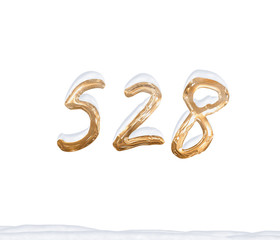 Gold Number 528 with Snow on white background
