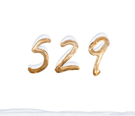 Gold Number 529 with Snow on white background