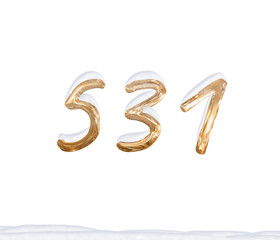 Gold Number 531 with Snow on white background