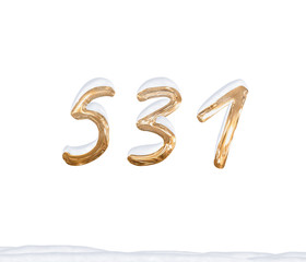 Obraz premium Gold Number 531 with Snow on white background