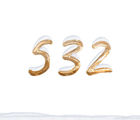Gold Number 532 with Snow on white background