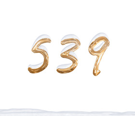 Gold Number 539 with Snow on white background