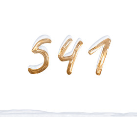 Gold Number 541 with Snow on white background