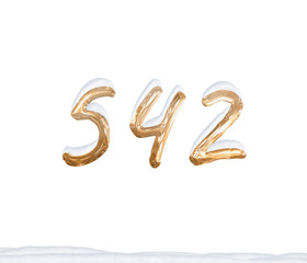 Gold Number 542 with Snow on white background