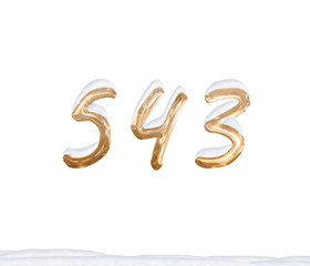 Gold Number 543 with Snow on white background