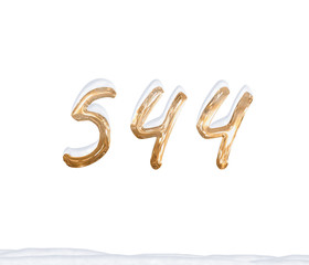 Gold Number 544 with Snow on white background