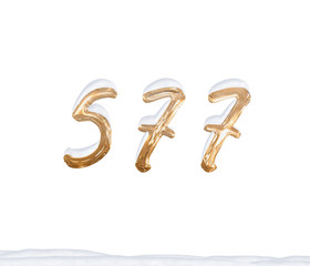Gold Number 577 with Snow on white background