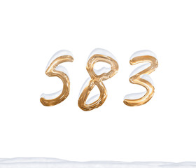 Gold Number 583 with Snow on white background