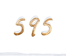 Gold Number 595 with Snow on white background