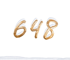 Gold Number 648 with Snow on white background