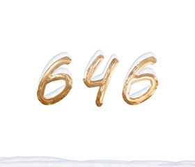 Gold Number 646 with Snow on white background