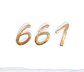 Gold Number 661 with Snow on white background
