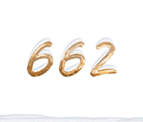 Gold Number 662 with Snow on white background