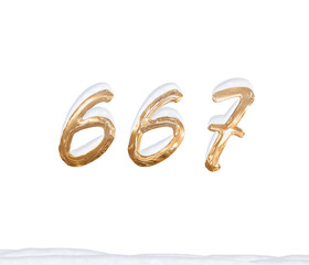 Gold Number 667 with Snow on white background