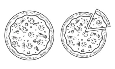 Pizza vector isolated on white with one color 