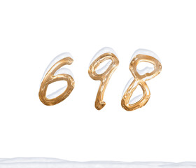 Gold Number 698 with Snow on white background