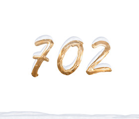 Gold Number 702 with Snow on white background