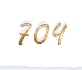Gold Number 704 with Snow on white background