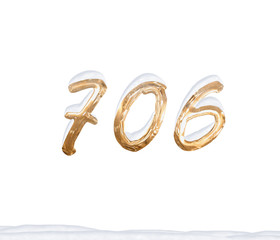 Gold Number 706 with Snow on white background