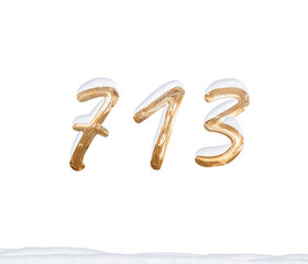 Gold Number 713 with Snow on white background